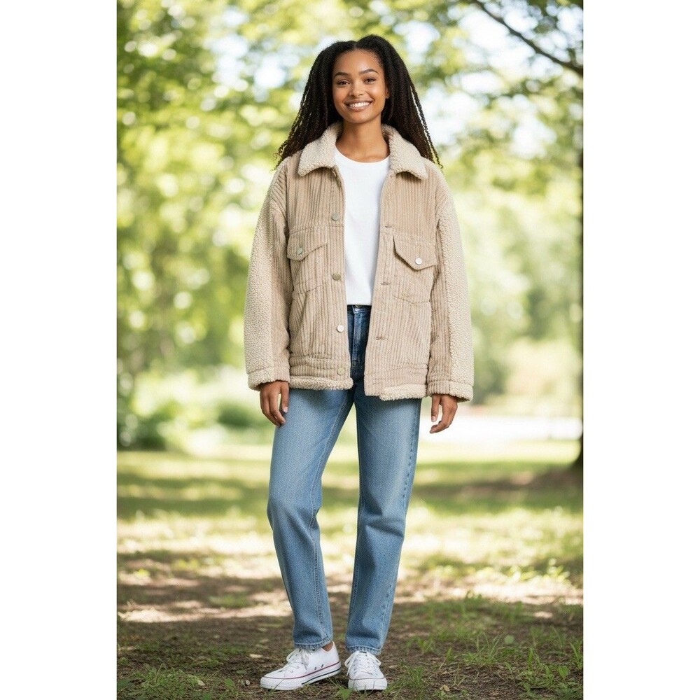 BlankNYC NEW womens fleece corduroy vest oversized zipped coat Medium winter